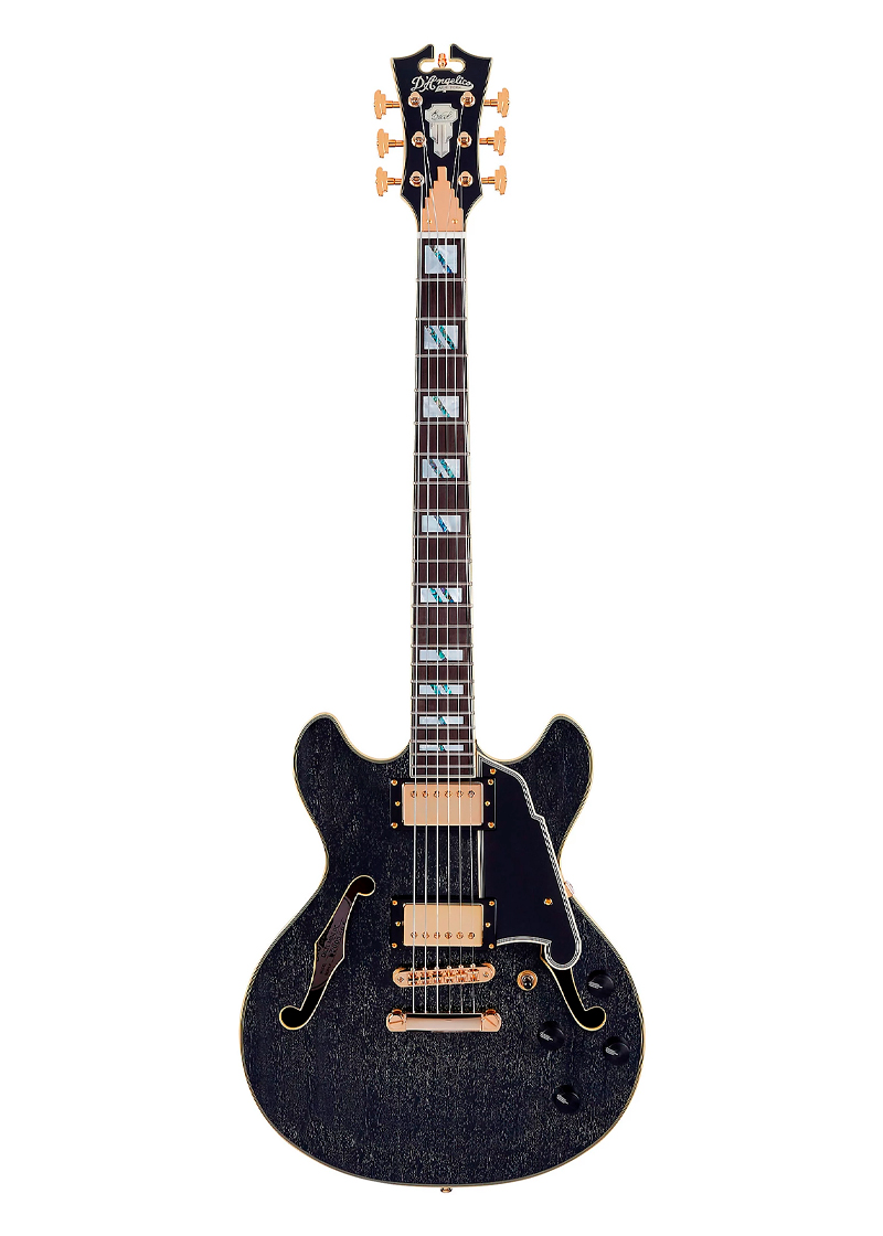 d'angelico excel series dc semi hollow electric guitar with usa seymour duncan humbuckers and stopbar tailpiece black dog