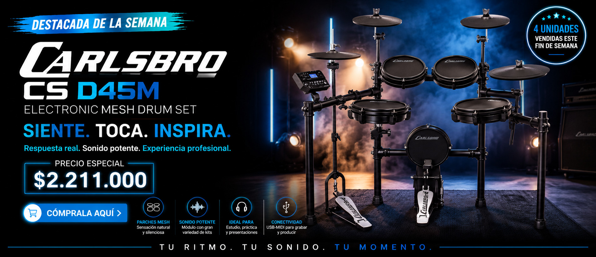 Batería electrónica Carlsbro CS D45M en estudio