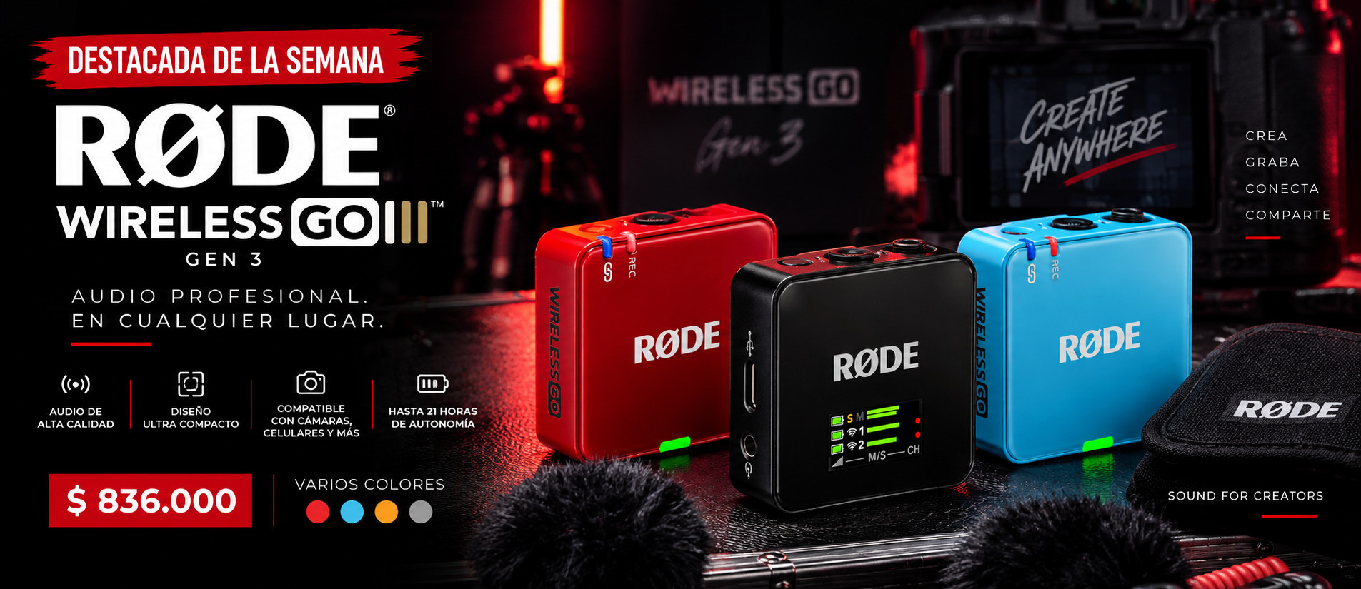 rode wireless go gen 3 compact wireless microphone system escritorio