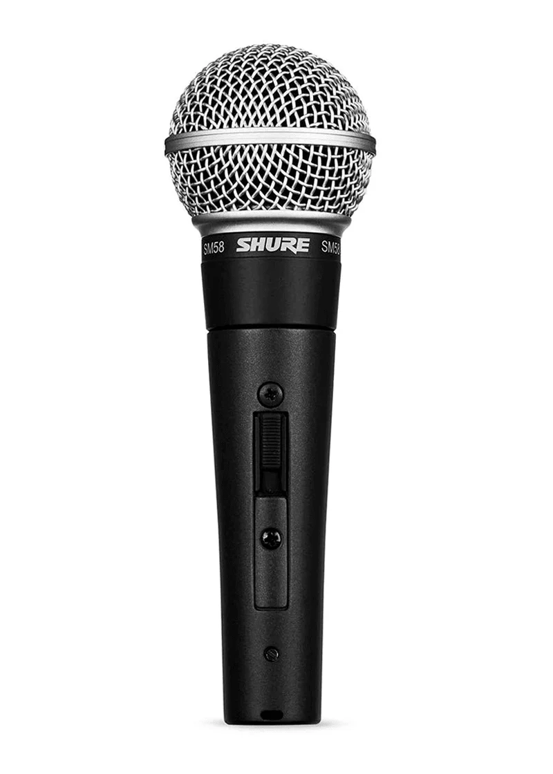 Micrófono Shure SM58S vista frontal completa con interruptor