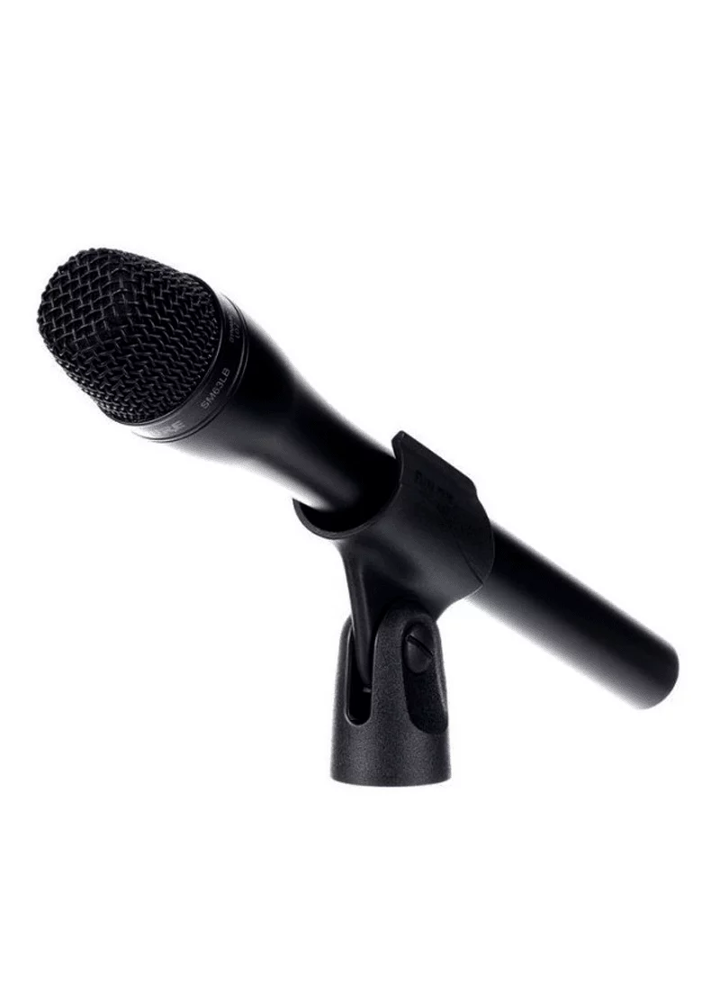 shure sm63lb micrófono dinámico de voz Micrófono Shure SM63LB negro y mango con pinza de soporte