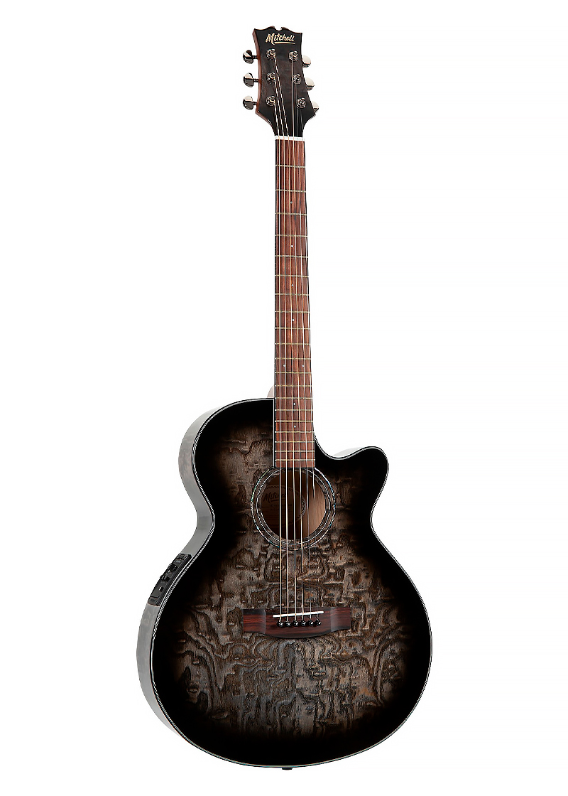 mitchell mx430qabnat exotic series acoustic electric quilted ash burl