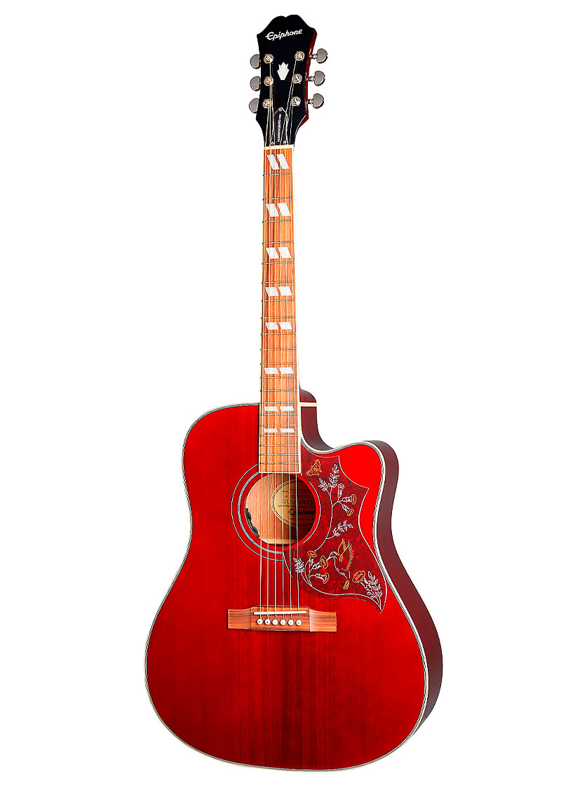 epiphone hummingbird pro cutaway acoustic electric guitar wine red 1