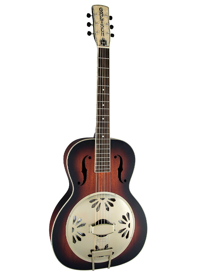 gretsch guitars g9240 alligator round neck mahogany body biscuit cone resonator guitar 2 color sunburst 1