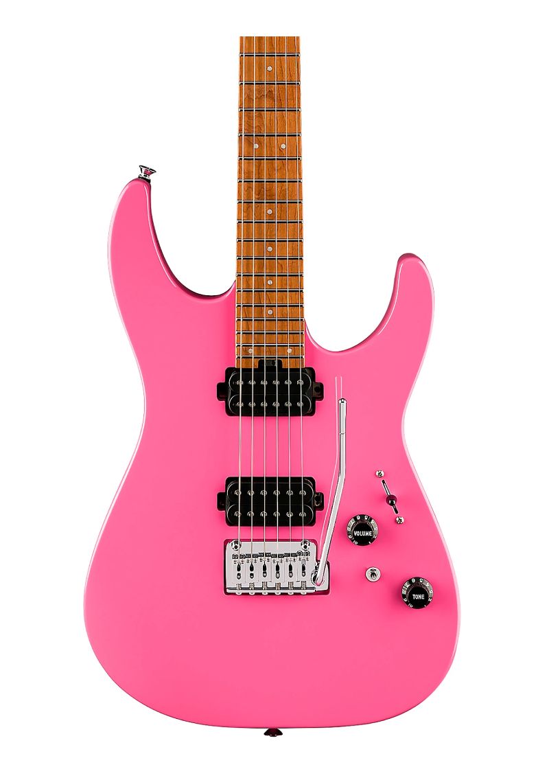 charvel pm dk24 hh 2pt electric guitar Guitarra eléctrica Charvel PM DK24 HH detalle del cuerpo Bubble Gum Pink