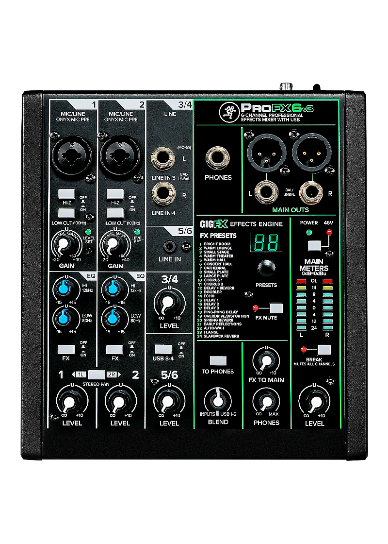 mackie profx6v3 6 channel professional effects mixer with usb