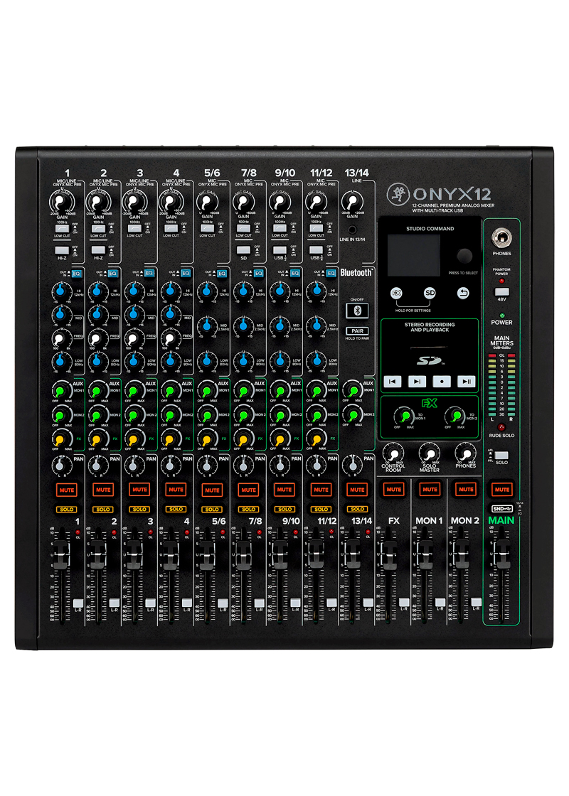 mackie onyx12 12 channel premium analog mixer with multi track usb and bluetooth