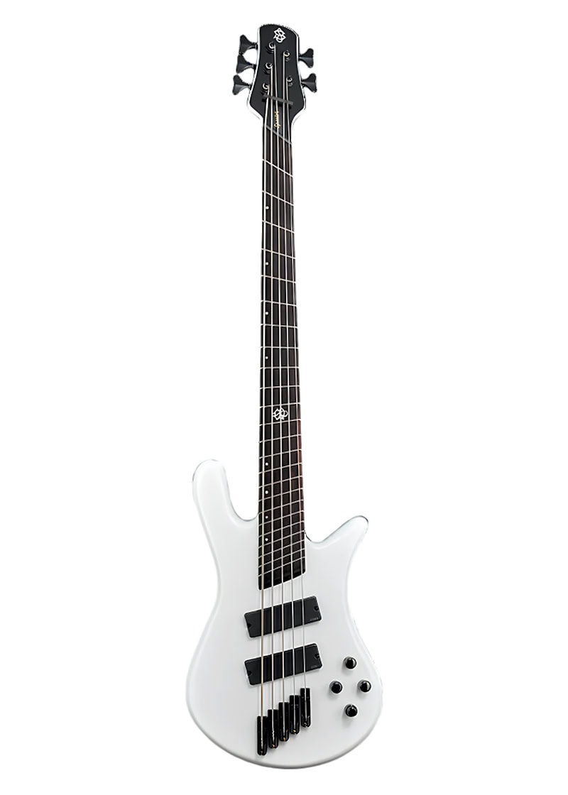 spector ns dimension 5 hp electric bass Bajo eléctrico blanco de cinco cuerdas sobre fondo blanco