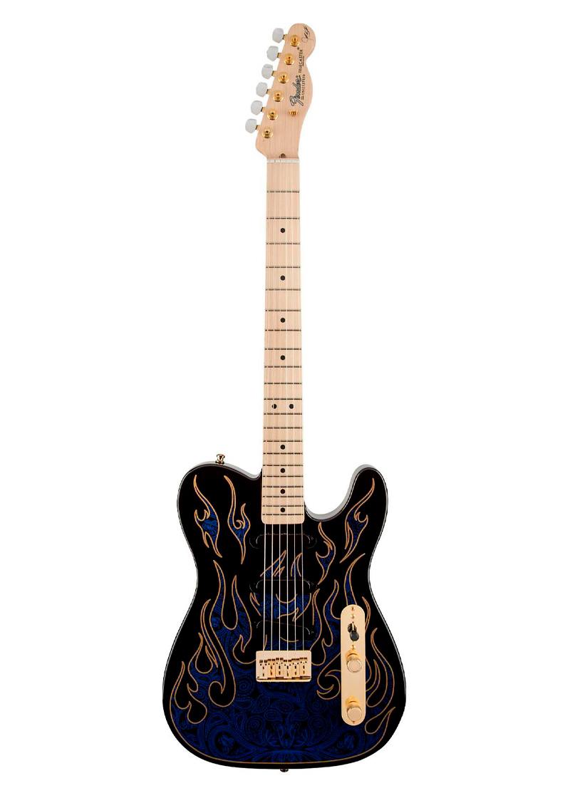 fender artist series james burton telecaster electric guitar blue paisley flames