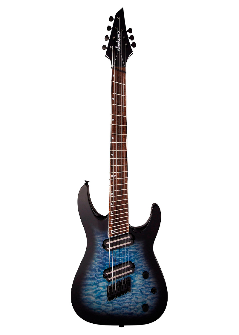 jackson x series soloist arch top slatx7q ms 7 string multi scale electric guitar transparent blue burst