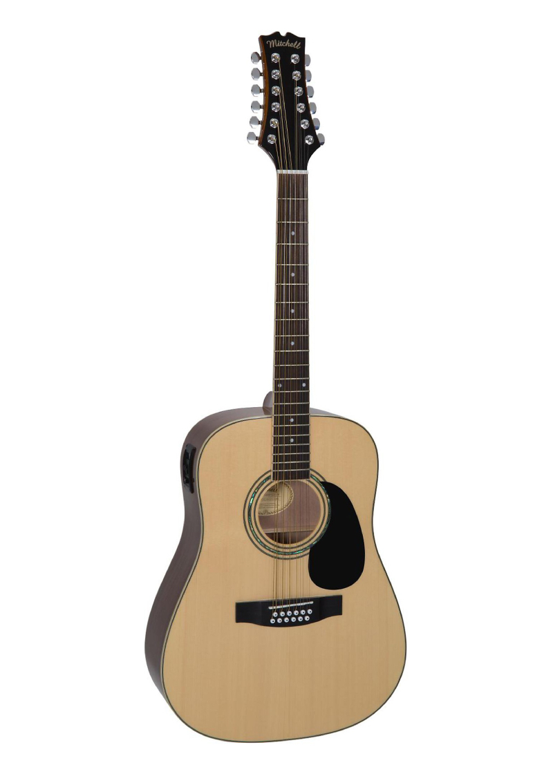 mitchell d120s12e 12 string dreadnought acoustic electric guitar natural