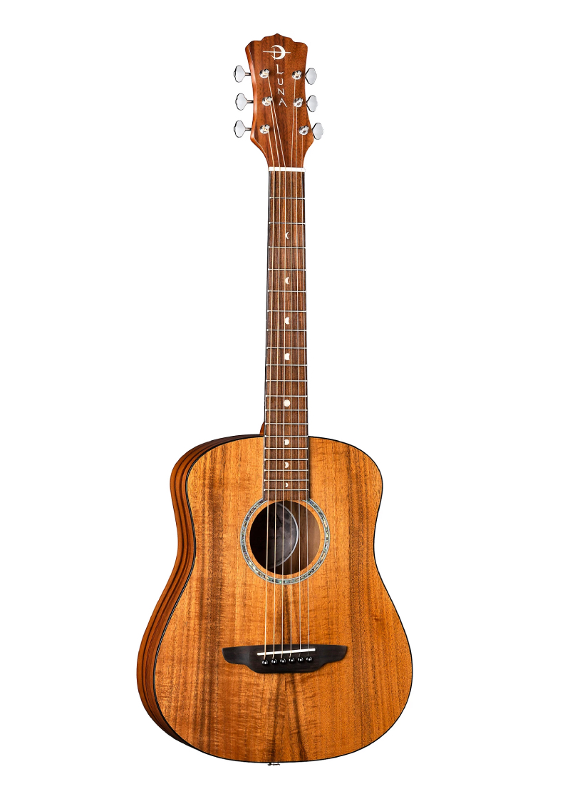 luna safari solid koa top 3/4 size acoustic/electric guitar satin natural