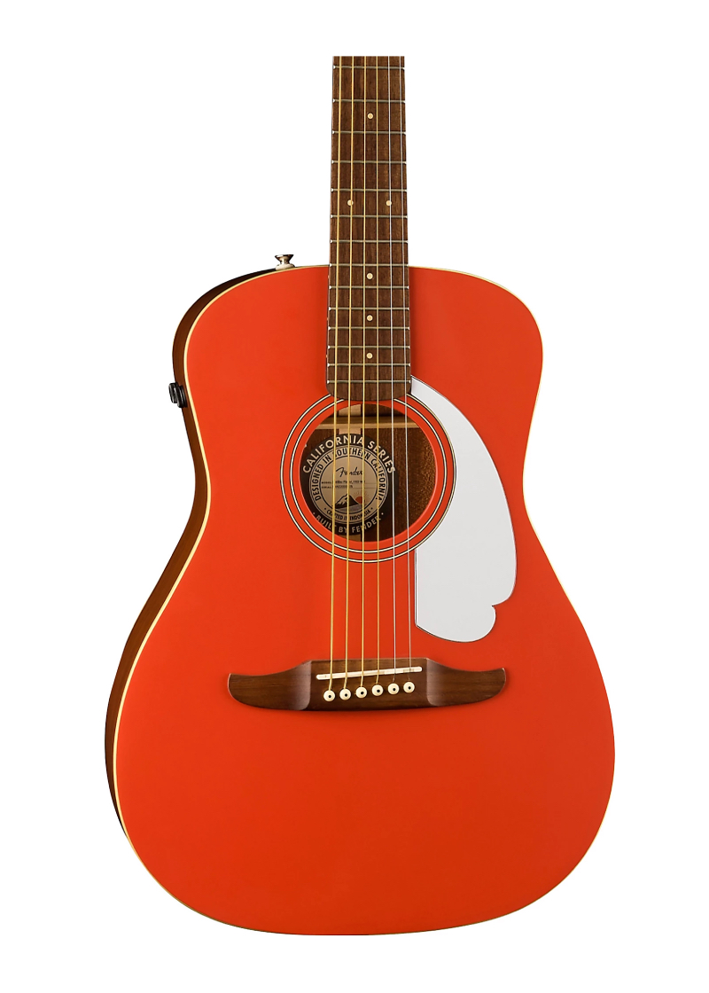 fender california malibu player acoustic electric guitar Guitarra electroacústica Fender California Malibu Player detalle del cuerpo Fiesta Red