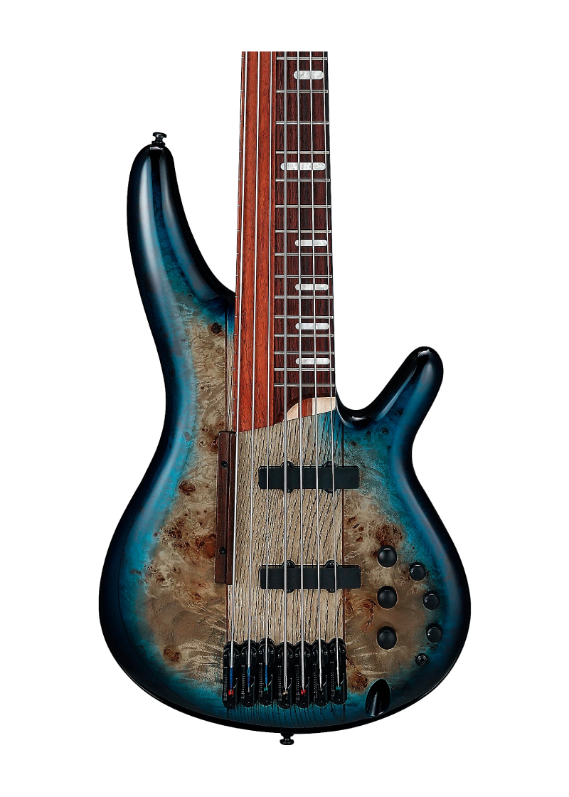 ibanez bass workshop sras7 7 string electric bass cosmic blue starburst Bajo eléctrico Ibanez SRAS7 detalle del cuerpo Cosmic Blue Starburst