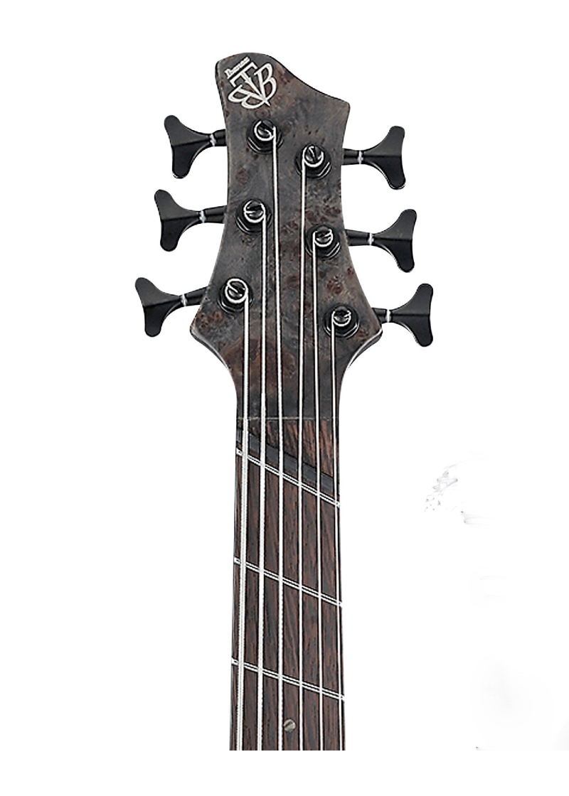 ibanez btb806ms 6 string multi scale electric bass transparent gray flat Bajo eléctrico Ibanez BTB806MS detalle del diapasón Panga Panga multiescala