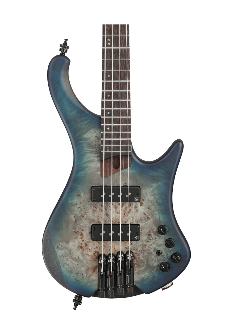 ibanez ehb1500 4 string ergonomic headless bass cosmic blue starburst flat Bajo eléctrico Ibanez EHB1500 detalle del cuerpo ergonómico Poplar Burl