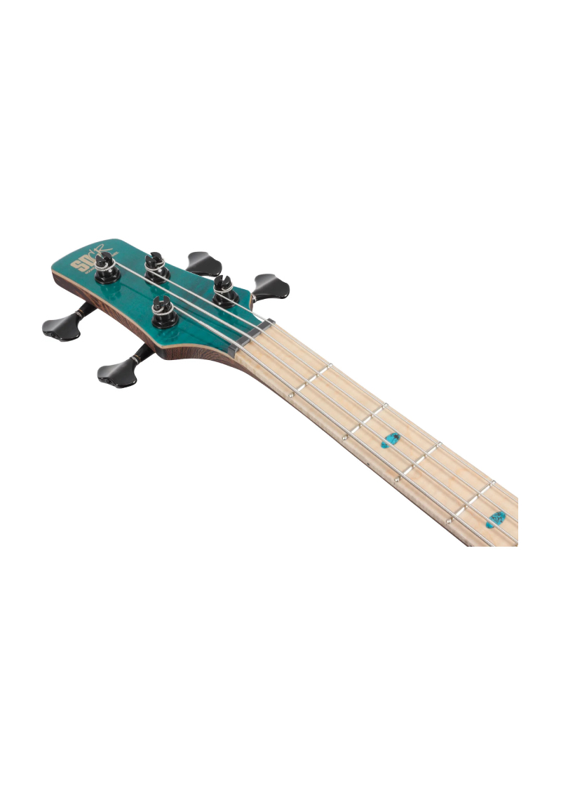 ibanez premium sr1420b 4 string electric bass guitar caribbean green low gloss Bajo eléctrico Ibanez SR1420B detalle del diapasón Flamed Maple con Blue Oval Inlays