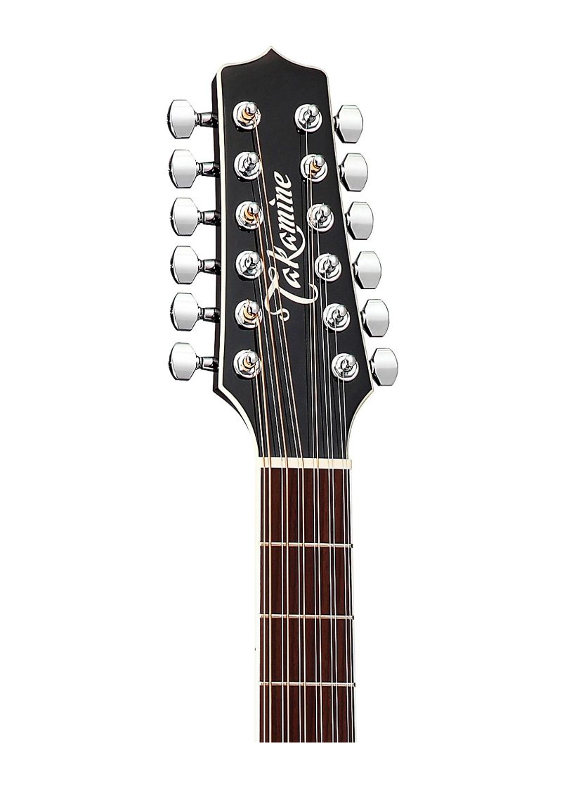takamine ef381sc 12 string dreadnought cutaway acoustic electric guitar black Guitarra electroacústica Takamine EF381SC detalle del diapasón.