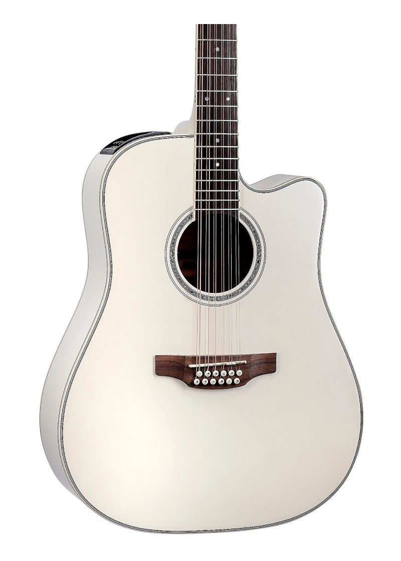 takamine gd37ce 12 string dreadnought acoustic electric guitar pearl white Guitarra electroacústica Takamine GD37CE Pearl White detalle del cuerpo.