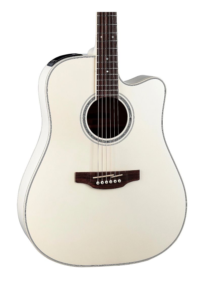 takamine gd37ce dreadnought acoustic electric guitar pearl white Guitarra electroacústica Takamine GD37CE Pearl White detalle del cuerpo.