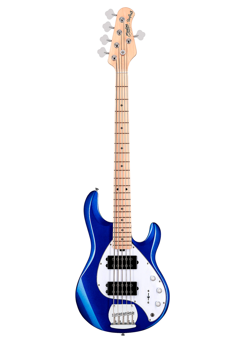 sterling by music man stingray ray5hh maple fingerboard 5 string electric bass guitar cobra blue