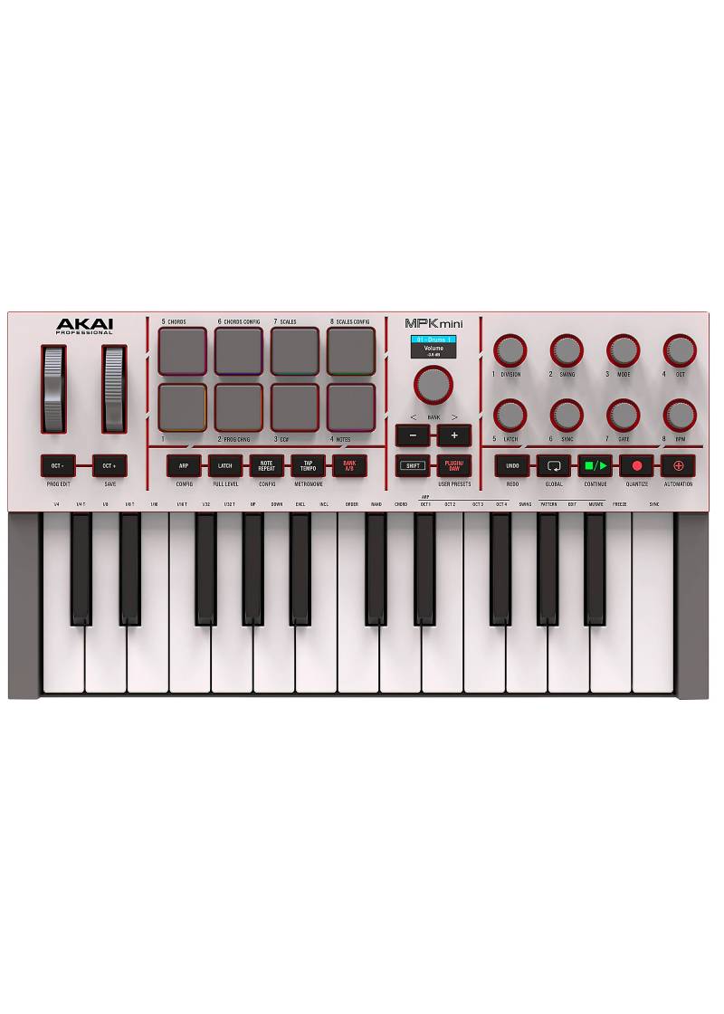 Controlador de teclado MIDI Akai Professional MPK Mini IV de 25 teclas, blanco