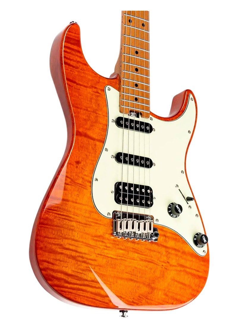 eart american nk c3n electric guitar Guitarra eléctrica EART NK-C3 detalle del cuerpo sunrise orange