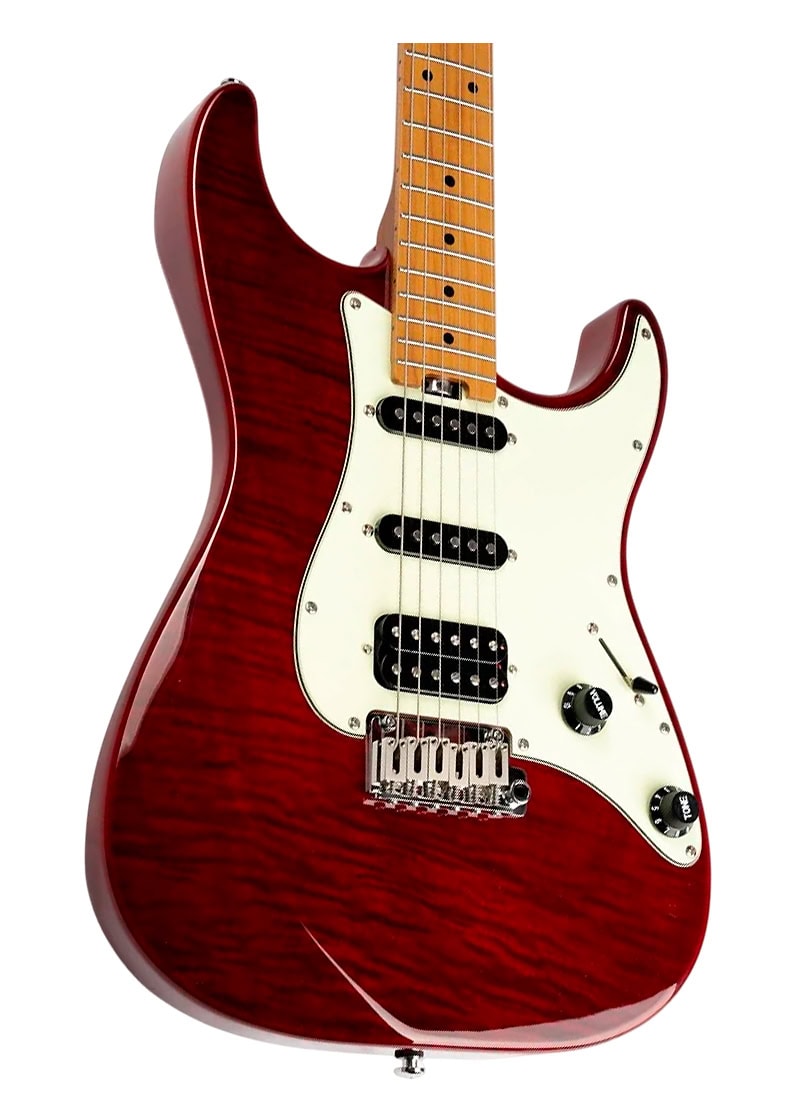 eart american nk c3n electric guitar Guitarra eléctrica EART NK-C3 detalle del cuerpo red blood