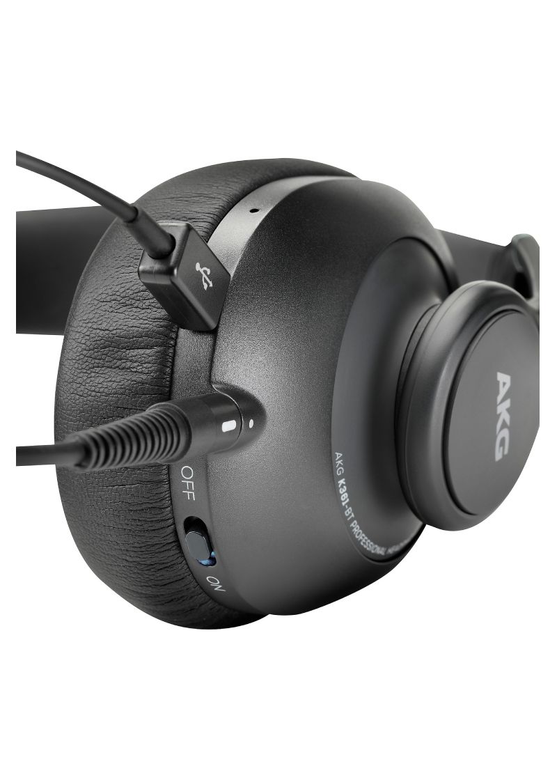 akg k361 bt studio headphones with bluetooth black Audífonos de estudio AKG K361-BT vista lateral con conexión Bluetooth