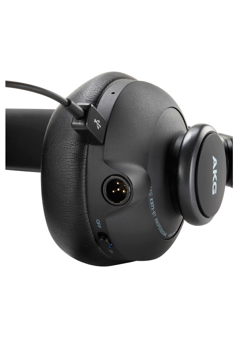akg k371 bt studio headphones with bluetooth black Audífonos de estudio AKG K371-BT vista lateral con conexión Bluetooth