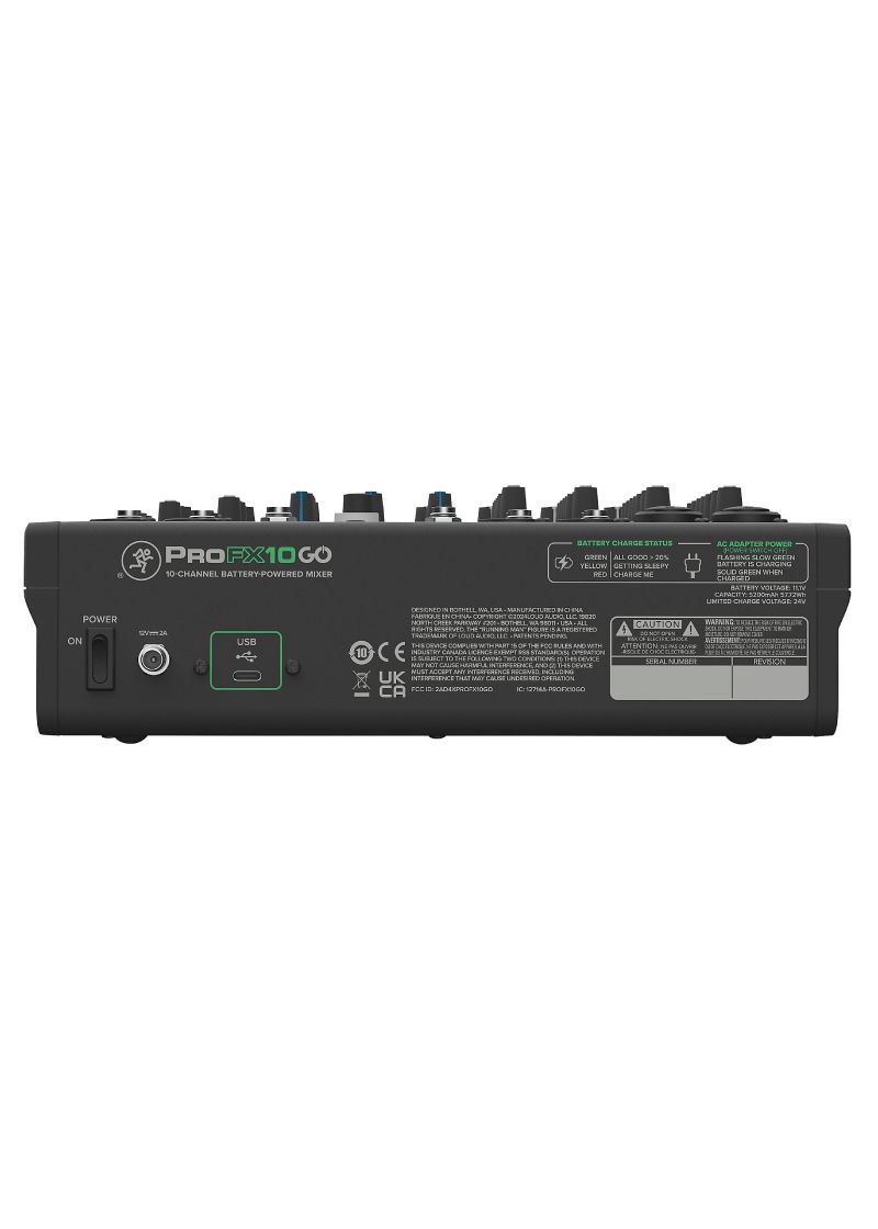 mackie profx10go battery powered mixer Mezcladora Mackie ProFX10GO Battery Powered vista posterior