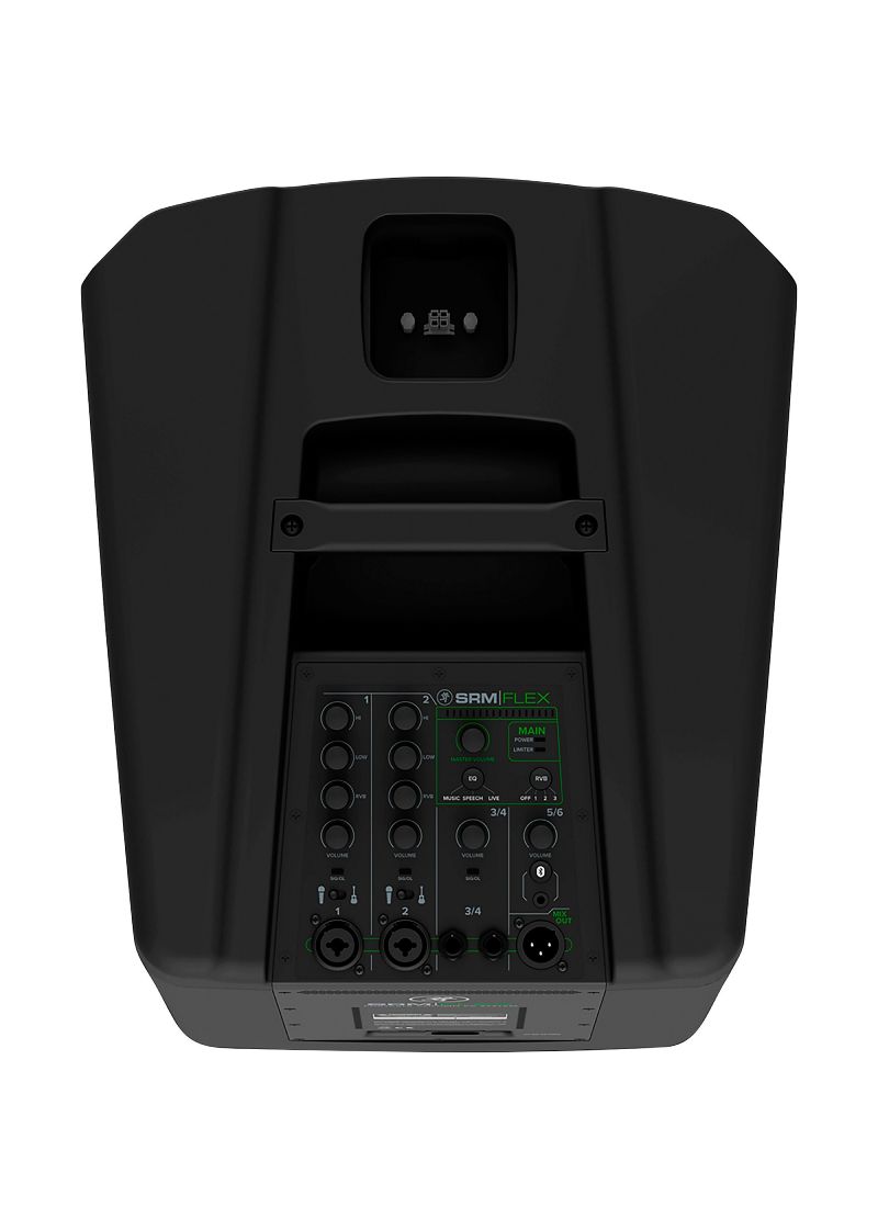 mackie srm flex portable column pa system Mackie SRM-Flex vista posterior y conexiones