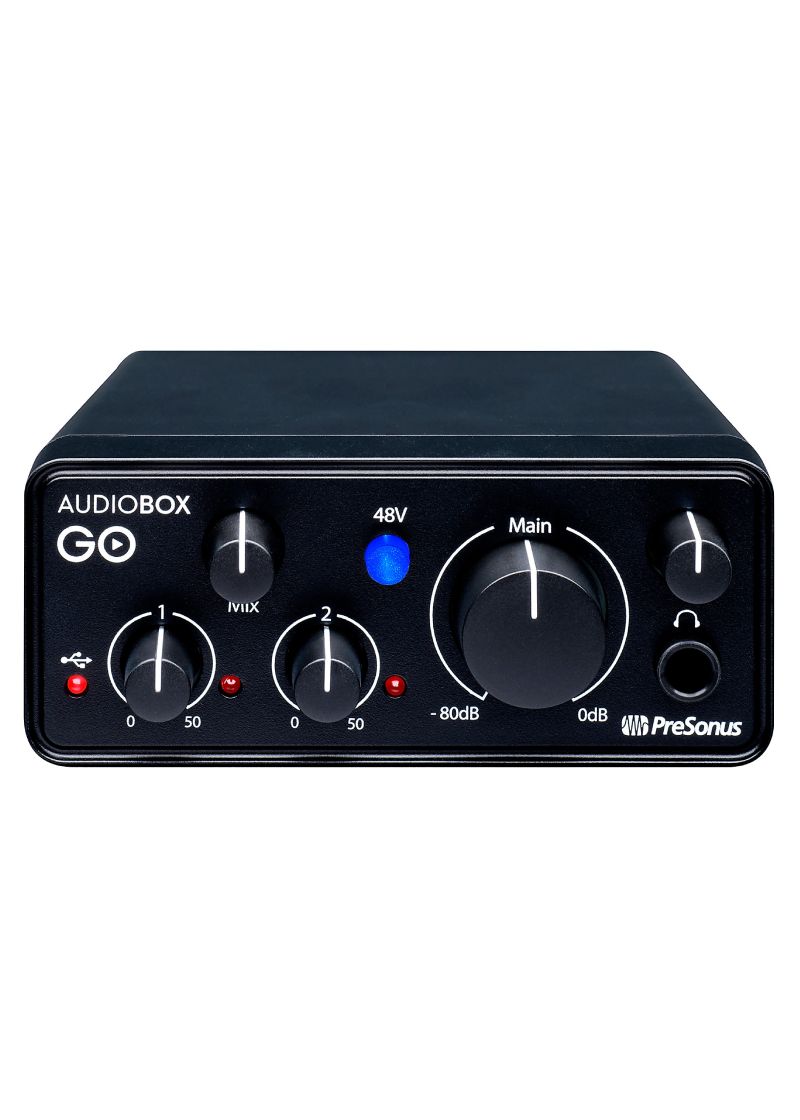 Interfaz de audio PreSonus AudioBox GO vista frontal